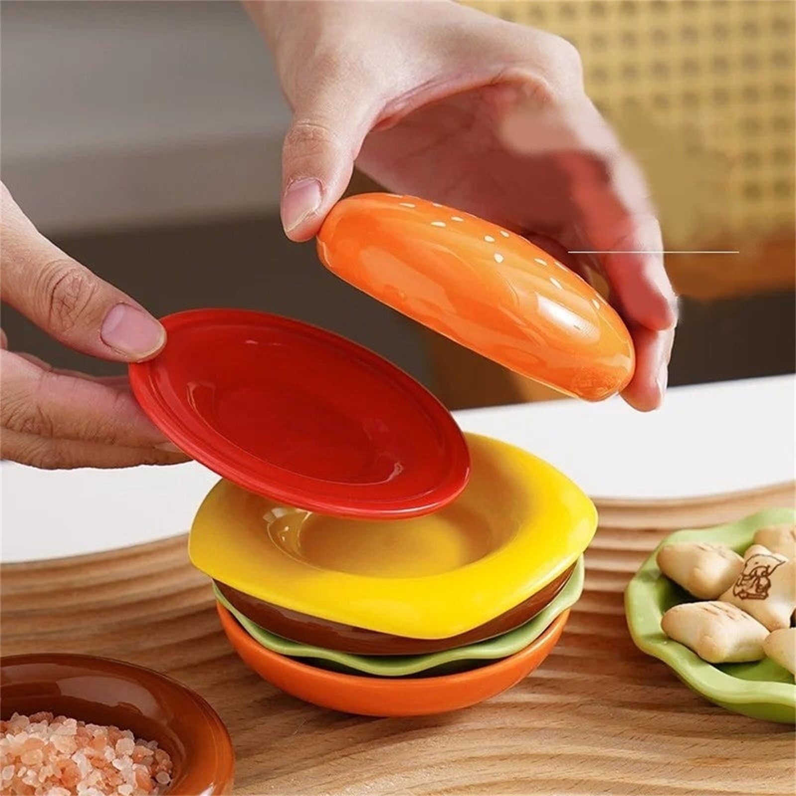 PLPPYFS Hamburger Plate Set, Stackable Burger 5 or 6-Layer Mini