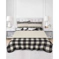 thumbnail image 2 of Quilts King Size Bedding Set, Retro Black Lightweight Quilted Comforter, Farmhouse Buffalo Plaid Vintage Beige Soft Reversible Bedspread Coverlet with Pillow Covers for All Season, 96" x 106", 2 of 7