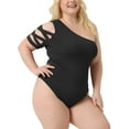 thumbnail image 4 of CURVY GLAM Women's Plus Size Bodysuits Summer One Shoulder Cutout Romper Bodysuit Tops Jumpsuit 3X Black, 4 of 6