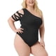 thumbnail image 4 of CURVY GLAM Trajes de baño de una sola manga para mujeres de talla grande, mono con corte, tops de mono 2X negro, 4 of 6