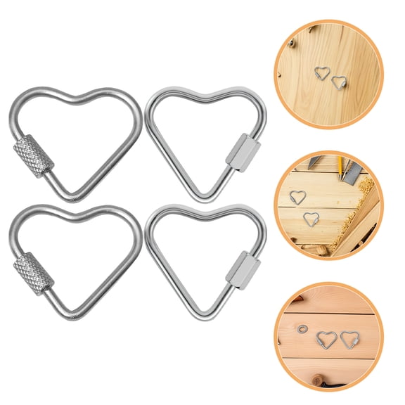 LABSERRON 4Pcs Heavy Duty Carabiner Stainless Steel Heart Shaped Keychain Clips for Outdoor Use