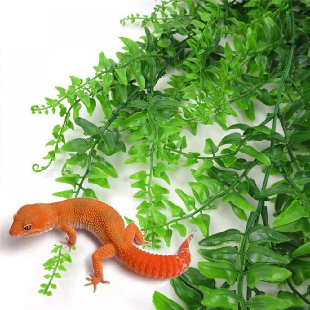 HERCOCCI 4 Pack Reptile Plants Terrarium Hanging Plants Vines Artificial Leaves Habitat Decorations with Suction Cup for Bearded Dragon Hermit Crab Lizard Snake Geckos Chameleon 