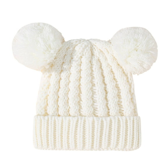 Generic Baby Girls Hats Caps Little Boy Hats Children's Hat Double Ball Children's Knitted Pullover Hat Solid Color Warm Babys Wool Hat Outwear Boys Girl Unisex Durable(,White)