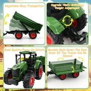 Farm Animal Tractor Toys Playset-16.5 Inches Tractor with Trailer Fence,Farmer,Tree,Cow,Farm Toy Set for Boys Girls Kids Toddlers Age 3-7 Years Old