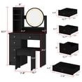 thumbnail image 3 of OXYLIFE Black Makeup Vanity Dressing Table with Mirror, 5 Drawers and Shelves (Round Lighted Mirror ), 3 of 5