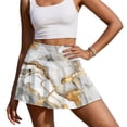 thumbnail image 2 of Xoenoiee White Golden Marble Print Womens Pleated Tennis Skirt with Shorts High Waisted Athletic Golf Skorts Tummy Control Workout Skirts Plus Size, L, 2 of 6