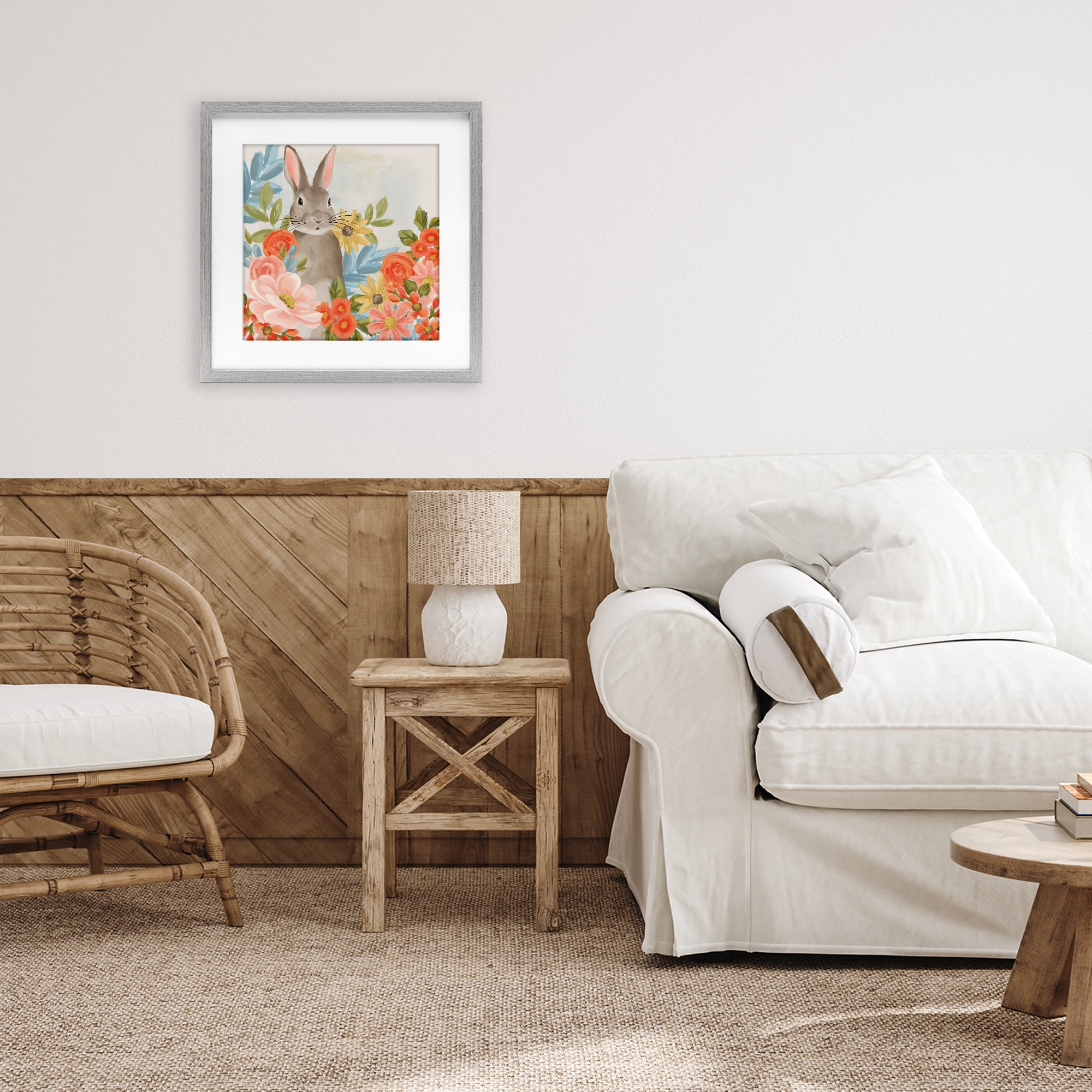 Stupell Industries Bunny Among The Blooms Gray Framed Print Under Glass, design by Cat Thurman Designs