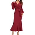 thumbnail image 2 of UPPADA Womens Cocktail Dress Long Sleeve Wedding Guest Dress Side Slit Gown Formal Swing Dress High Waist Party Prom Gown Cocktail Dress, 2 of 8