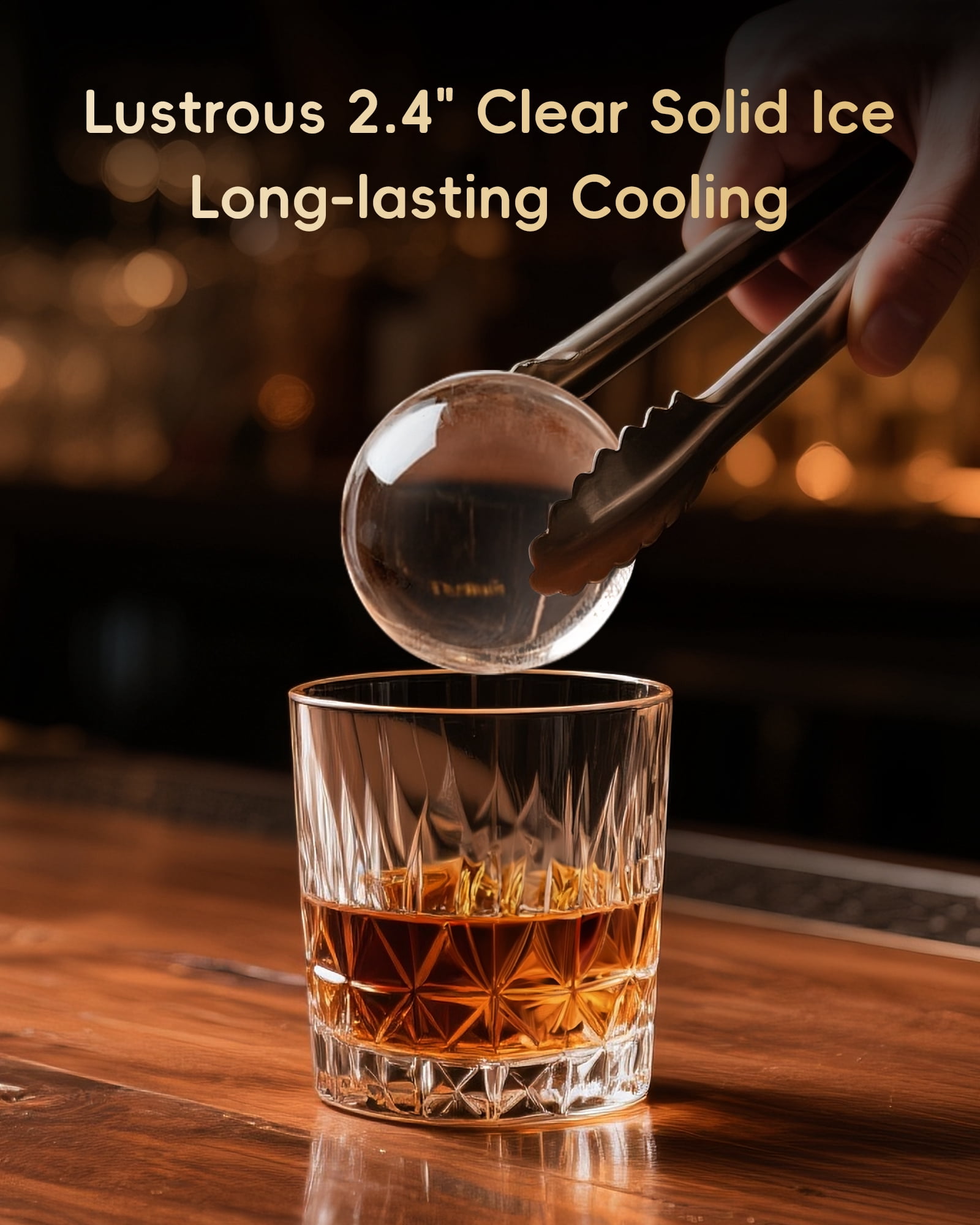 Ecozy Chillio 2.4" Clear Ice Ball Maker with CrystalFlux Technology, 3 Pcs in 45 Mins, 96 Pcs/Day, Sphere Ice Maker with Automatic Water Supply,  for Bar Whiskey & Bourbon