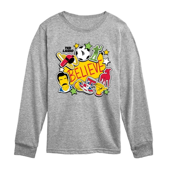Ted Lasso - Believe Stickers Boys' Long Sleeve Graphic T-Shirt