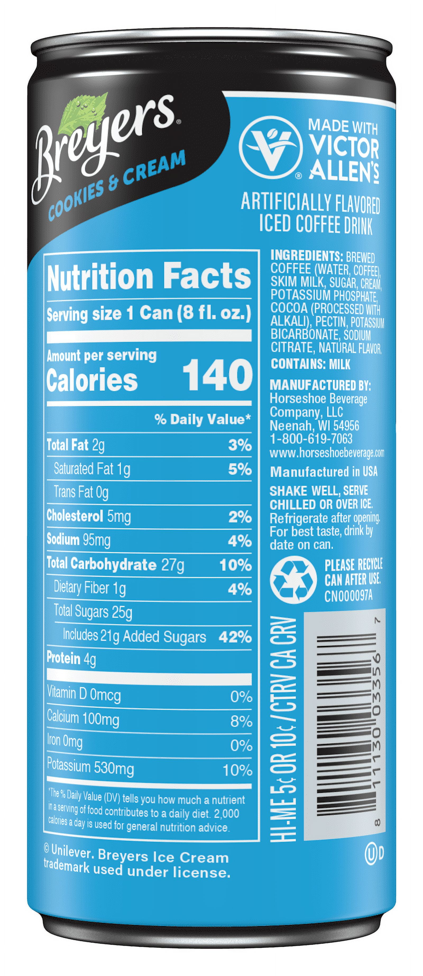 Iced Latte, Breyer's Cookies & Cream Flavored, Ready to Drink, 12 Pack - 8oz Cans