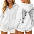 thumbnail image 2 of vigerkar Womens Rhinestone Wings Zip Up Hoodie Long Sleeve Fall Jacket S-3XL (White, M), 2 of 6