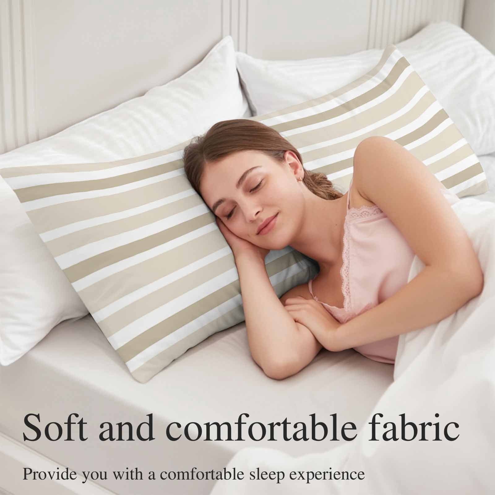 Beige Brown Striped Body Pillow Covers, Modern White Abstract Art Soft Breathable Throw Pillow Cases with Invisible Zipper, Decorative Pillowcase Pillows Protectors for Sofa Bed Couchair 20"x54"