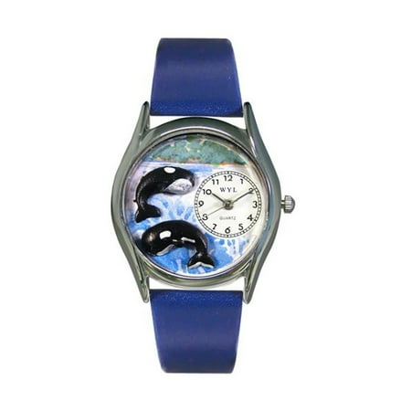 Whimsical Whales Royal Blue Leather And Silvertone Watch