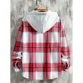 thumbnail image 4 of Domuza Men's Flannel Hoodie Shirts Casual Fashion Long Sleeve Button Up Plaid Shirt Fall Lightweight Classic Checkered Blouse with Two Pockets Red L, 4 of 5