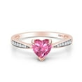thumbnail image 2 of AFFY Simulated Pink Tourmaline & White Cubic Zirconia Solitaire Heart Promise Ring 14K Rose Gold Over Sterling Silver Gift For Her Ring Size-6, 2 of 7