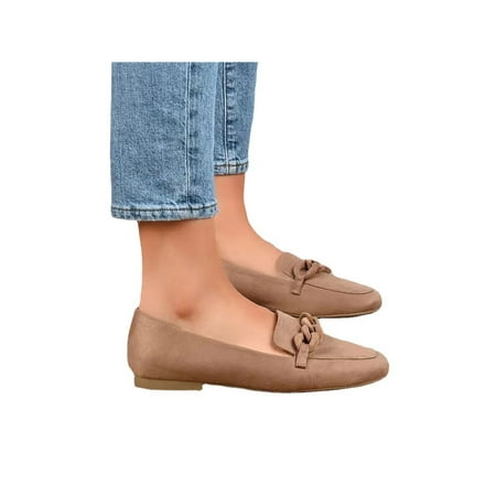 

Kesitin Women Nonslip Pointy Toe Boat Shoes Daily Comfort Casual Shoe Slip On Grey -Brown 7.5