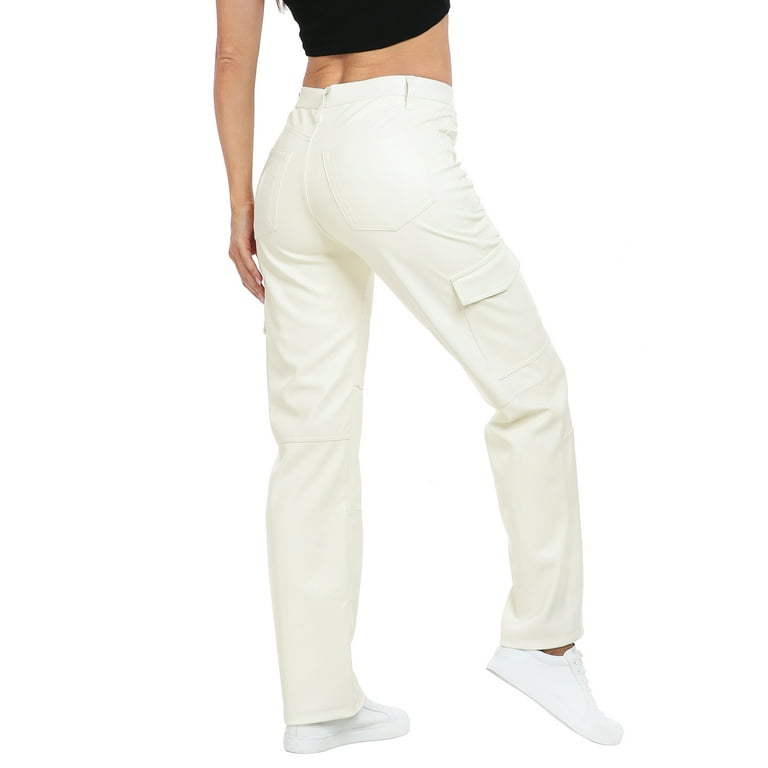 HDE Women's High Waisted Faux Leather Cargo Pants with HDE Women's High Waisted Faux Leather Cargo Pants with
