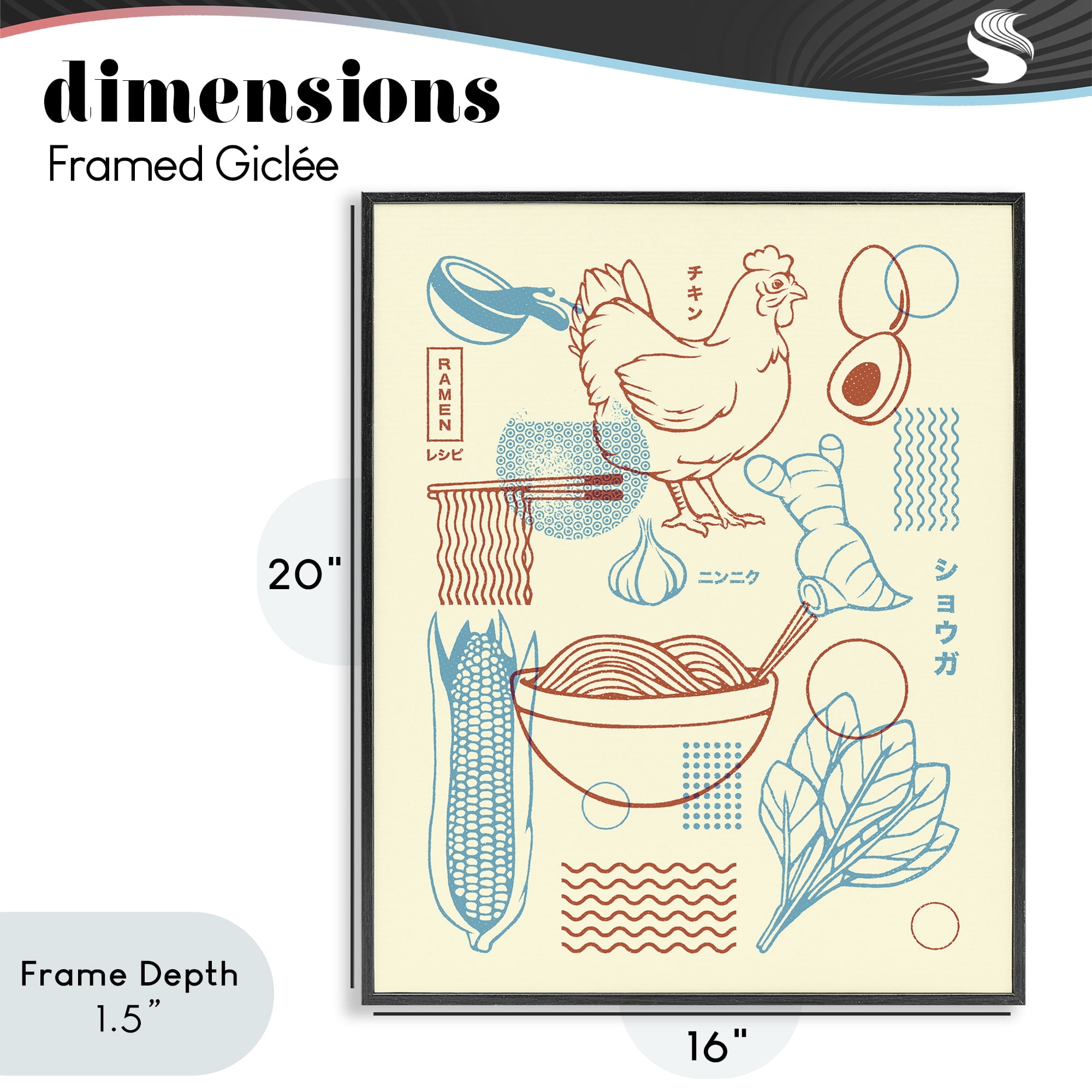 Stupell Industries Minimalist Ramen Ingredients Black Framed Giclee Art, design by Tobe Fonseca