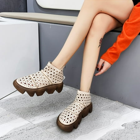

FITORON Ankle Boots for Women- New casual women s shoes hot through retro boots fashion comfortable wild women Beige 37