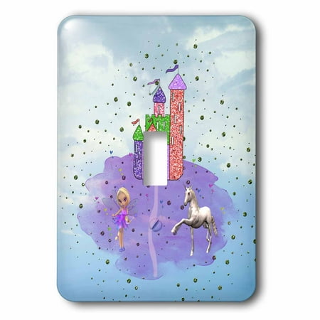 Fairy Princess Glitter - 3dRose Glitter Look Castle with Fairy Princess and Unicorn, 2 Plug Outlet Cover