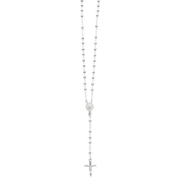 Ritastephens Sterling Silver Catholic Crucifix Rosary Bead Necklace Virgin Mary Cross 5mm 24"