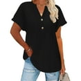 thumbnail image 2 of YanHoo Summer Shirts for Women Button Down V Neck Short Sleeve T-Shirt Blouse Plus Size Casual Loose Basic Solid Tunic Tops 2026 Black,L, 2 of 8
