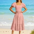 thumbnail image 5 of Weiqiqre Dresses for Women Elegant Classy Summer Puff Short Sleeve Maxi Dress Square Neck Smocked Tiered Ruffle A Line Long Flowy Beach Dresses, 5 of 6