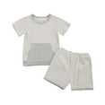 thumbnail image 2 of EGNMCR Ensembles de Débardeurs à Col Rond pour Tout-Petits Bébé Rayé Chandail à Manches Courtes Shorts Poche Ensemble de Couleur Unie Ensemble Fille, 2 of 8