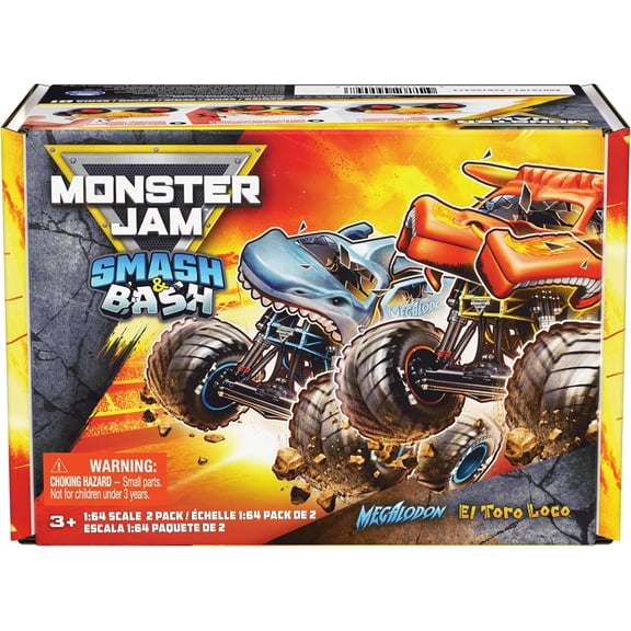 Monster Jam Smash & Bash 2-Pack Megalodon & El Toro Loco 1:64 Diecast Trucks