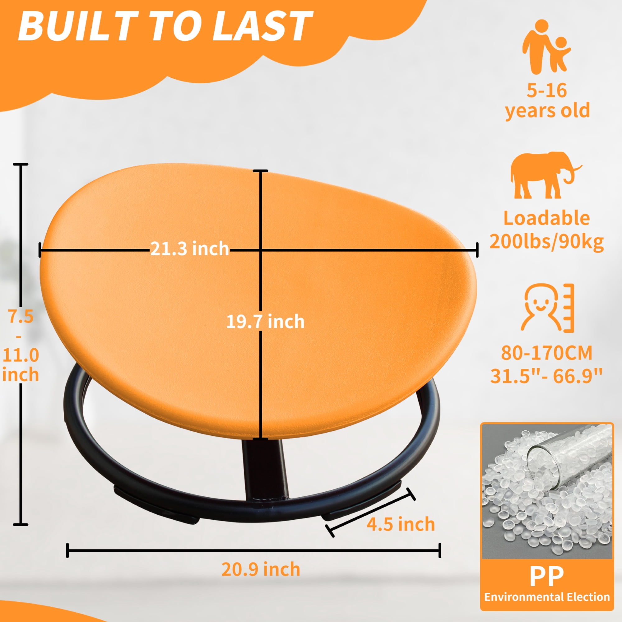 Jopath Kids Swivel Chair,360° Spinning Chair,200 lbs Capacity,Spinning Sensory Seat for Children,Autism-Friendly Toy with Non-Slip Metal Base,Spin Chair for Balance and Coordination,Orange