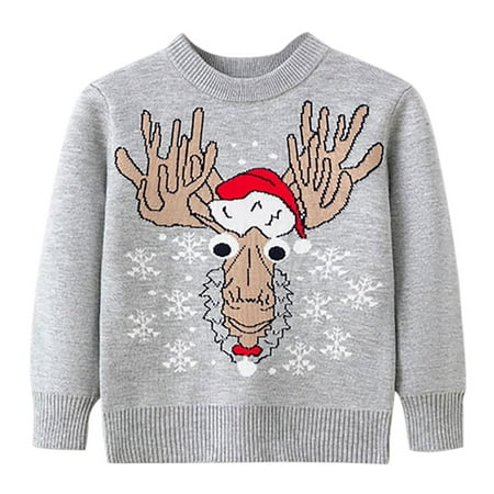

Lovebay 1-6T Kids Boys Girls Ugly Christmas Sweater Crewneck Pullover Xmas Tops - Gray Raunchy Reindeer