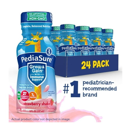 PediaSure Grow & Gain with Immune Support, 7g Protein, Strawberry, 8-fl-oz Bottle, Pack of 24