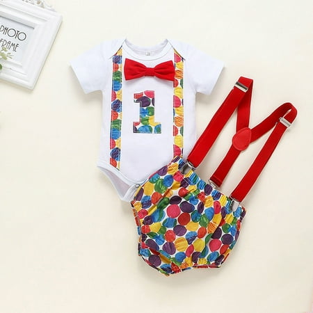 

Yubatuo Infant Newborn Baby Boy Short Sleeve Bow Tie One-year-old Birthday belt pants Multi-color 90