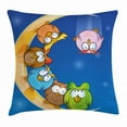 thumbnail image 1 of Moon Throw Pillow Cushion Cover, Cartoon Owls Playing on the Moon Stars in the Background Colorful Drawing Style Print, Decorative Square Accent Pillow Case, 16 X 16 Inches, Multicolor, by Ambesonne, 1 of 2
