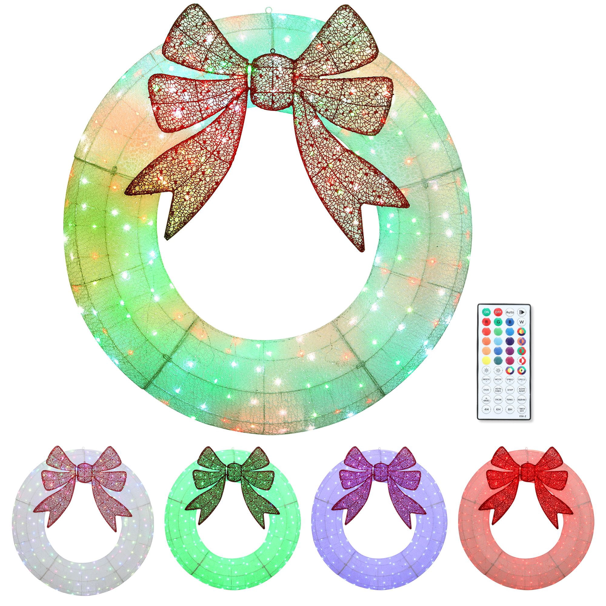 48 Inch Lighted Christmas Wreath with Dual Color LED Lights, 232 LEDs, 44 Modes, Remote, Daily Timer, Indoor Outdoor Holiday Decoration
