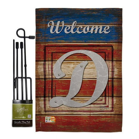 Breeze Decor BD-PA-GS-130108-IP-BO-D-US14-BD 13 x 18.5 in. Patriotic D Initial Americana Impressions Decorative Vertical Double Sided Garden Flag Set with Banner Pole