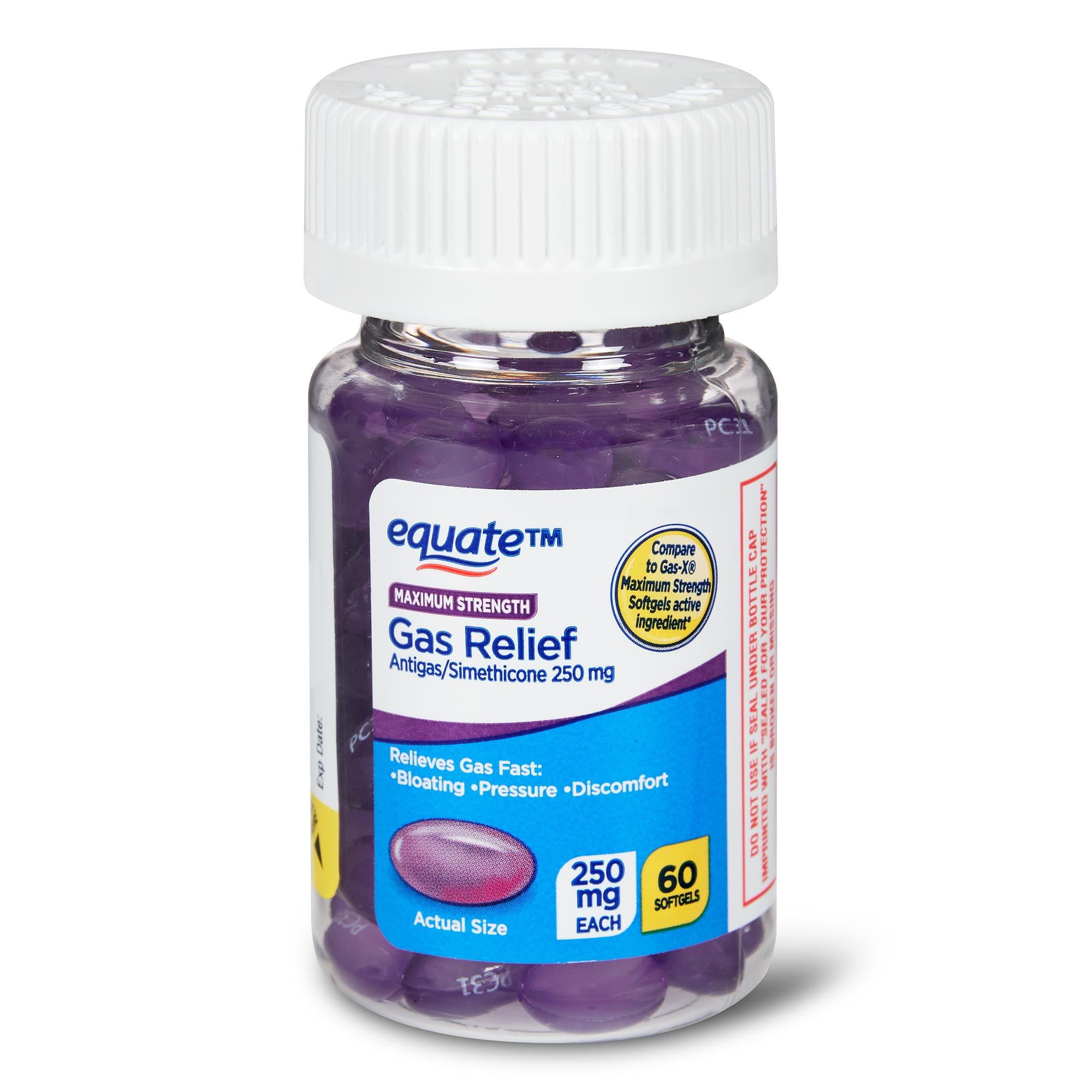 Equate Maximum Strength Gas Relief Softgels, 250 mg, 60 Count