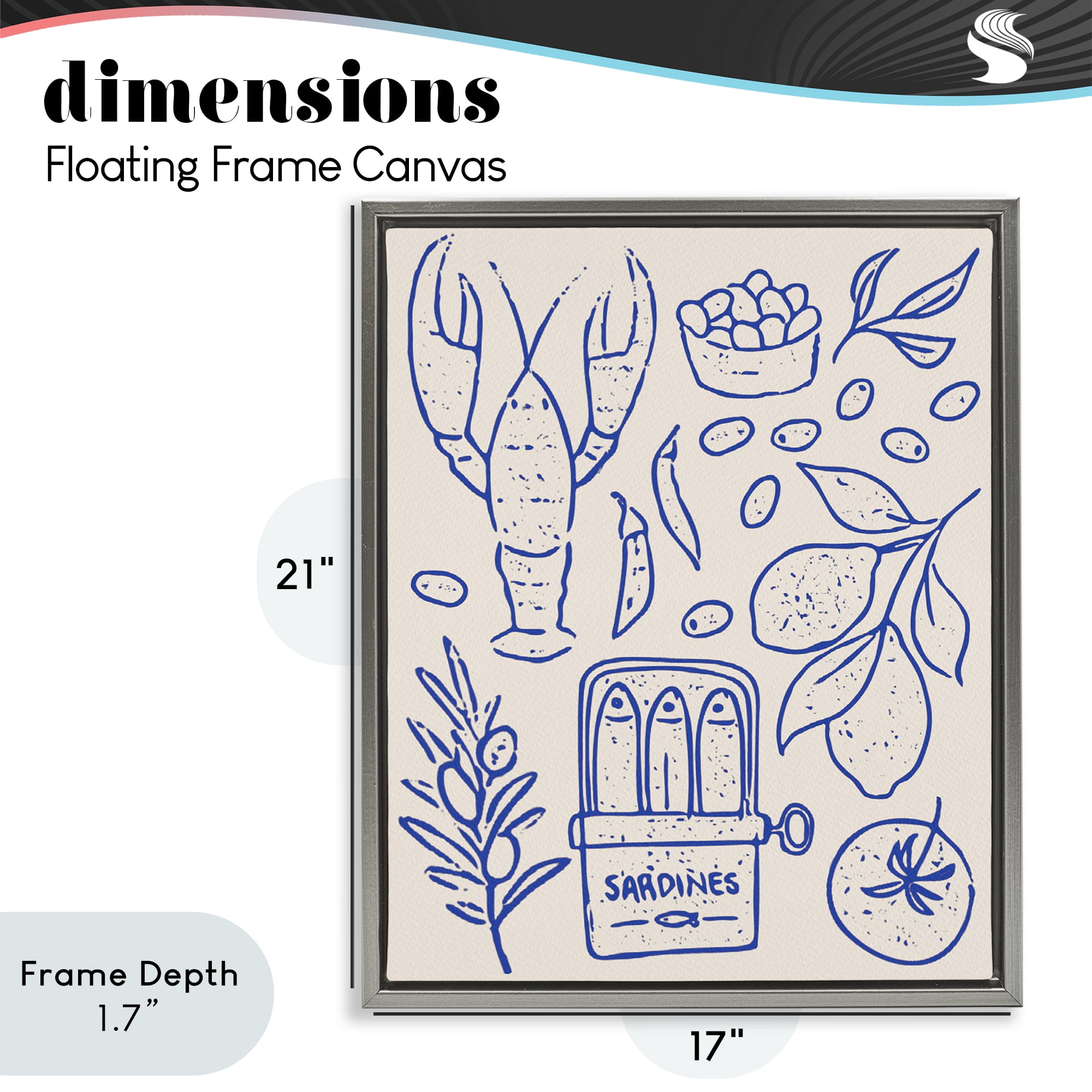 Stupell Industries Seafood & Herbs Simplicity Gray Framed Floater Canvas Wall Art, design by Camila Juncos
