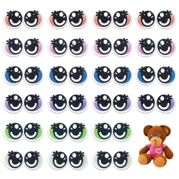 72 pcs Craft Round Felt Eyes 6 Colors 31.5mm Safety Eyes with Lashes Animal Craft Accessary for Amigurumi Puppet Teddy Bear Crochet Plush Animal Making DIY