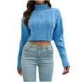 thumbnail image 2 of AGWOLF Cropped Sweaters for Women Trendy Turtleneck Cable Knit Pullover Solid Long Sleeve Tops Fall Travel Clothes, 2 of 6