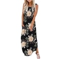 thumbnail image 2 of Lenago Robe Longue Sans Manches à Col Rond Imprimée Décontractée pour Femmes Grande Taille Robes d'Été de Plage en Liquidation, 2 of 5