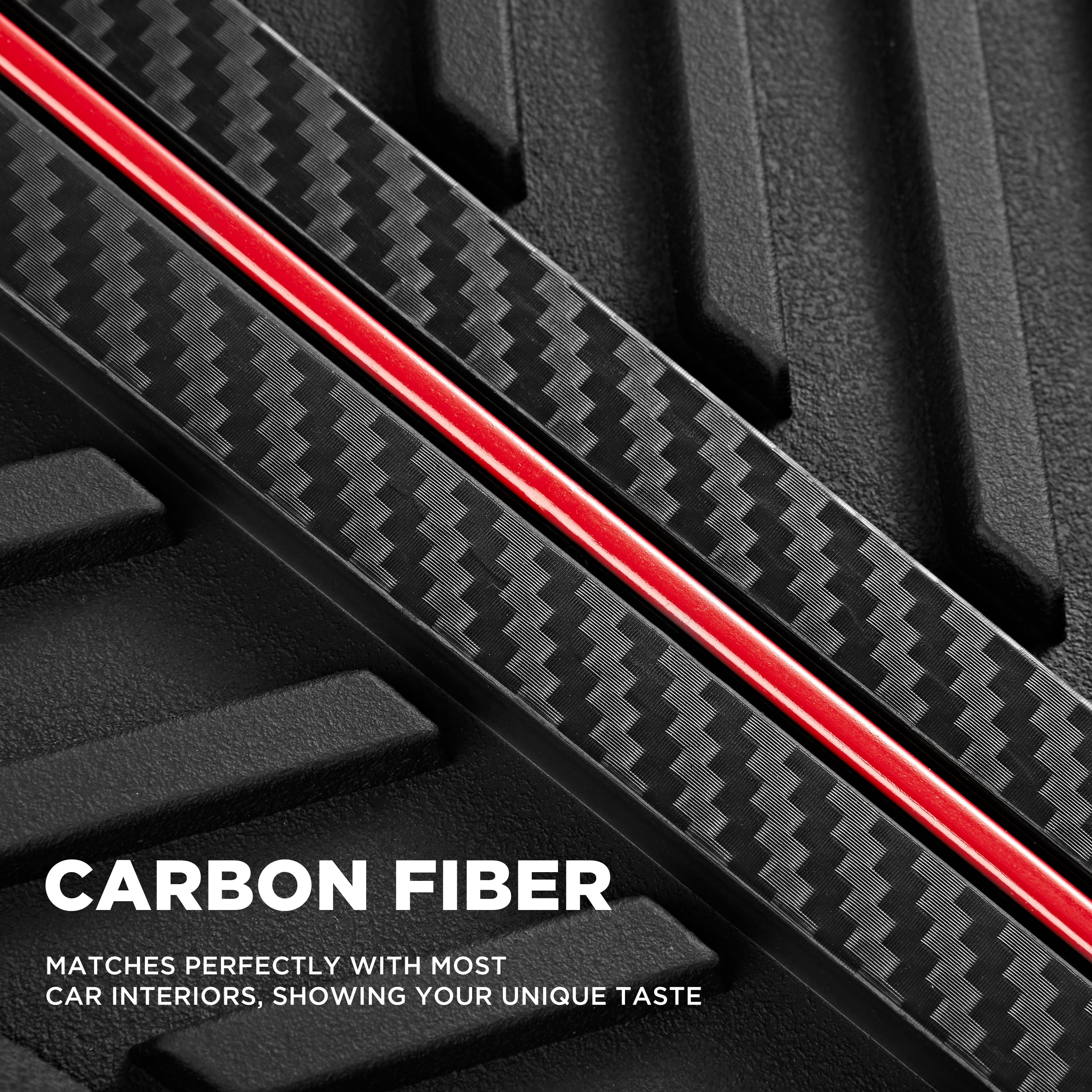 Auto Drive 4Piece Rubber Car Floor Mats Carbon Fiber Black - Universal Fit, 24WM17