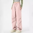 thumbnail image 4 of Wyobmus Womens Parachute Pants Lightweight Quick Dry Hiking Pants Water-Resistant Wide Leg Baggy Pants Y2K Elastic Waisted Track Pants B-Pink, 4 of 6