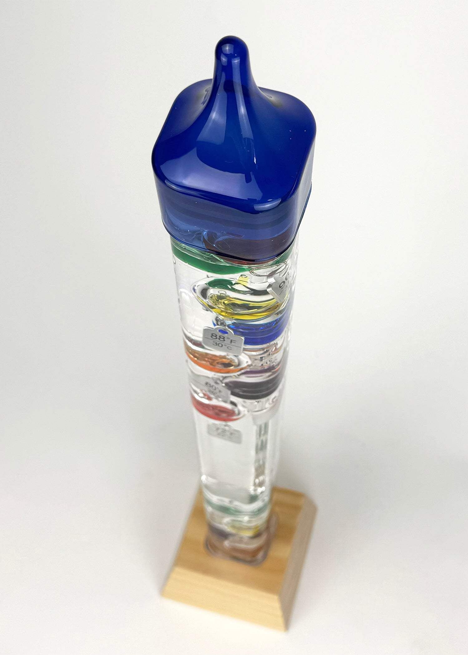 25" Tall Square Tube Galileo Thermometer With Wooden Base - 2025 UPDATE