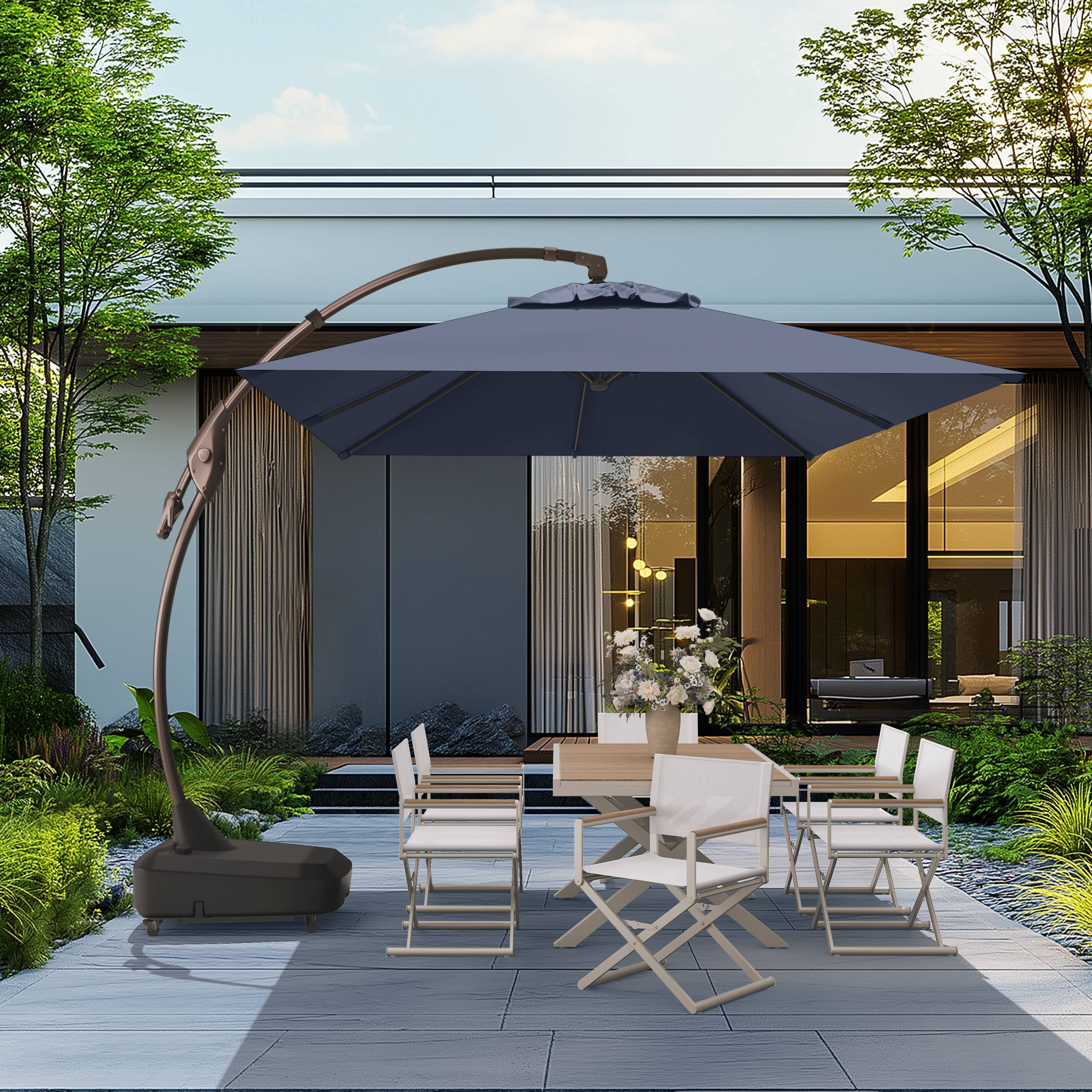GRANDPATIO Patio Umbrellas  9x12 FT Rectangular Offset Umbrella, Large Patio Cantilever Umbrella with Base Aluminum Outdoor Umbrella for Garden Poolside, Navy Blue