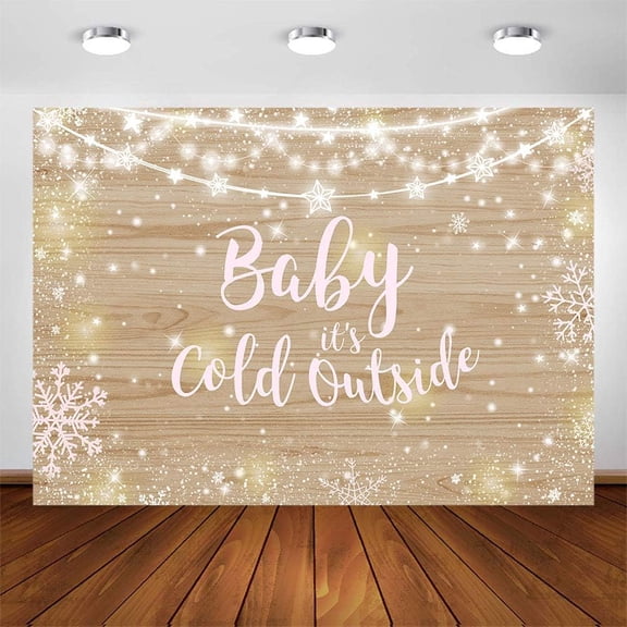 7x5FT Winter Snowflakes Baby Shower Backdrop for Girls Baby It's Cold Outside Photography Background Pink White Rustic It's a Girls Baby Shower Party Decorations Banner Photo Booth Props