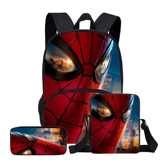 KUNPENG Spidey Backpack 3 Piece Set with Lunch Bag Case Spider Hero School Bookbag for Bo'ys Teen Travel Daypack Pack Back to School Supplies Birthday Christmas Gifts Storage Combo Blue Red