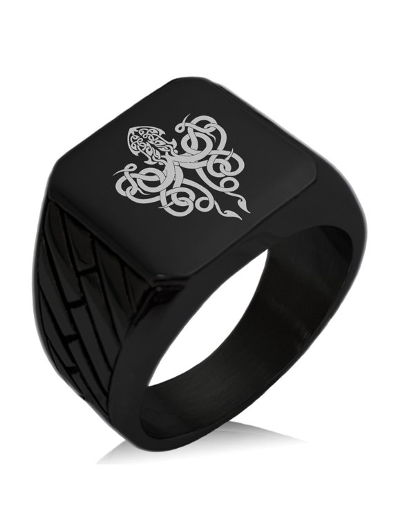 Stainless Steel Tribal Kraken Geometric Pattern Biker Style Polished Ring