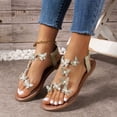 thumbnail image 6 of Women's Summer New Large Size Rhinestone Flat Transparent One-line Strap Sandals Sandals for Women 2025 Gold 43, 6 of 8